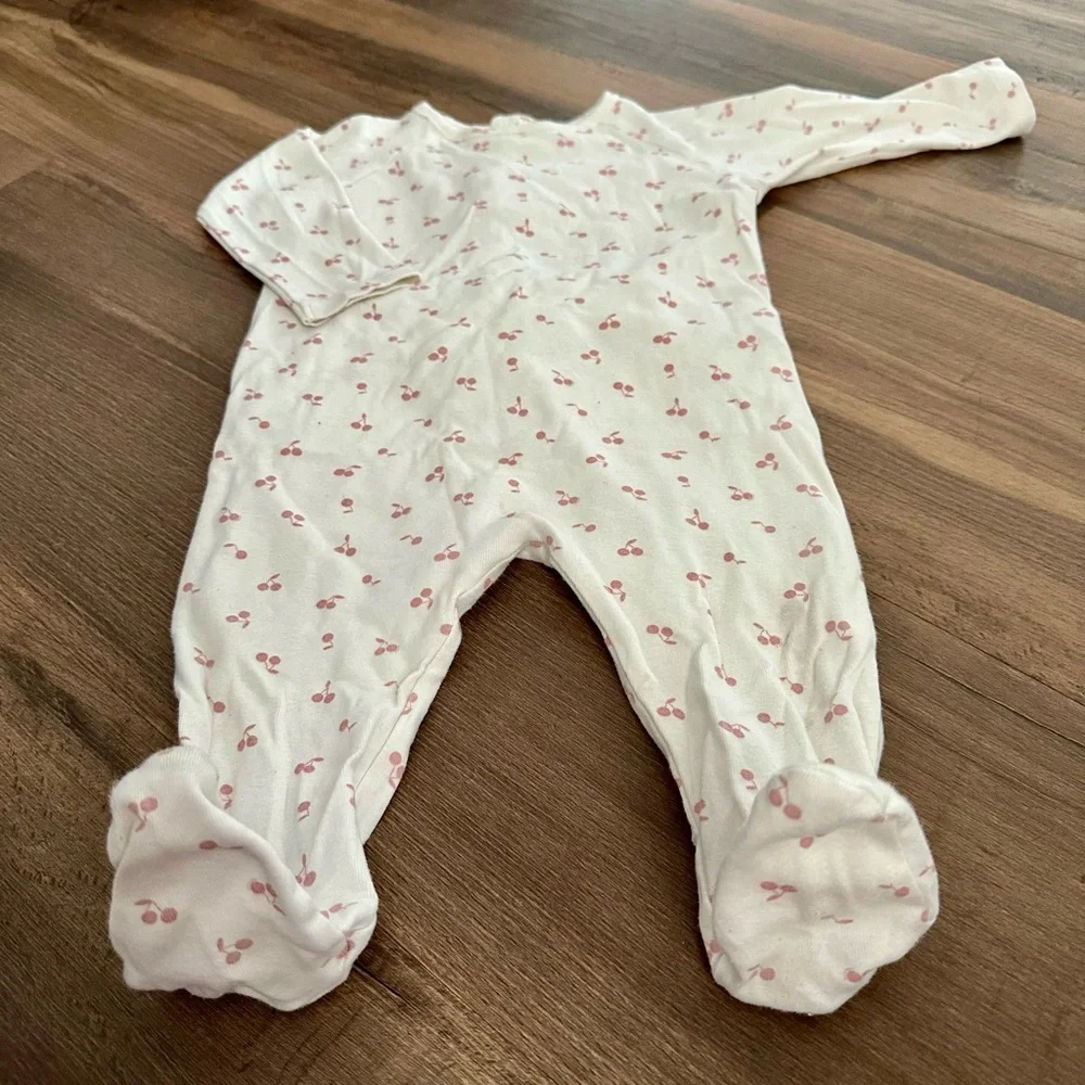 Bonpoint White Footie with Pink Cherry Print